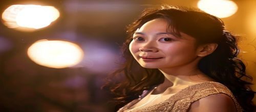 小泽玛利亚早期演艺生涯代表性时刻，日本媒体拍摄现场，暖色灯光下的专业形象展示